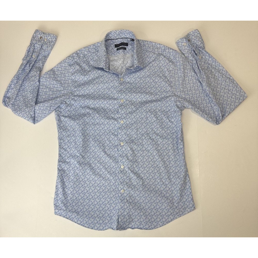 Tommy Hilfiger TH Flex Supima Cotton Slim Fit Shirt Blue Floral Print Sz L 16.5